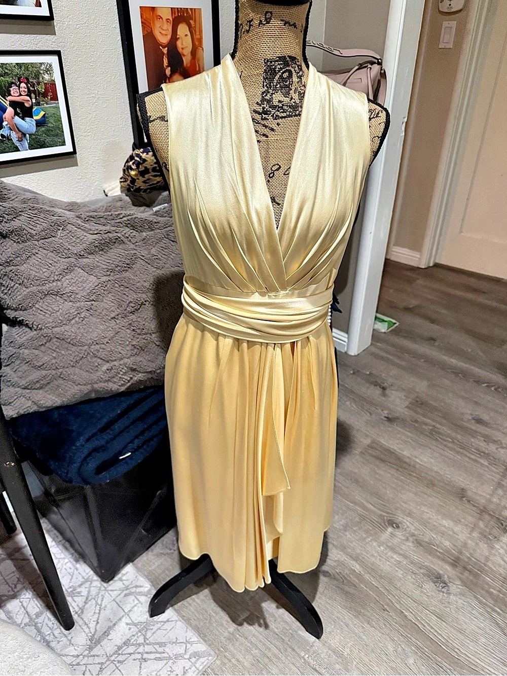 Teri Jon Silk Draped Midi Dress in Yellow Like New